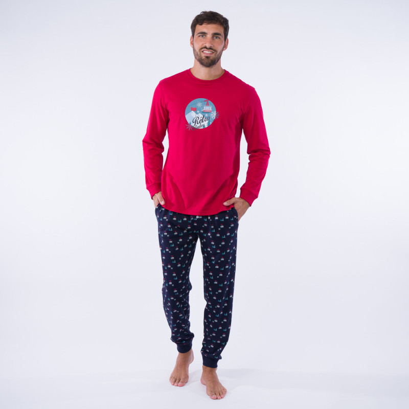 Pyjama long forme jogging rouge