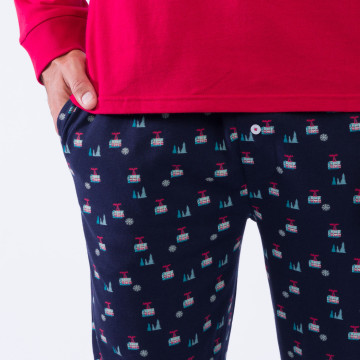 Pyjama long forme jogging rouge et marine