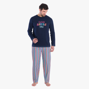 Pyjama homme 1986 t-shirt marine et pantalon rayures multicolore