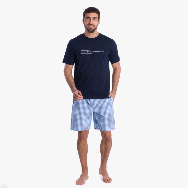 Pyjama court Déclaration t-shirt bleu marine short à carreaux